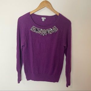 Halogen Cashmere Purple Jeweled Cardigan Size M